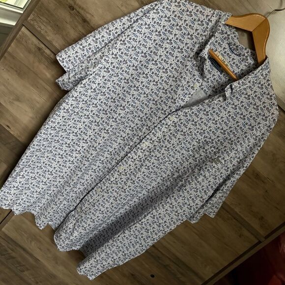 Huk Nautical Deep Sea Fishing Patterned Button Down Shirt Short Sleeve Men's 3XL - Picture 1 of 16